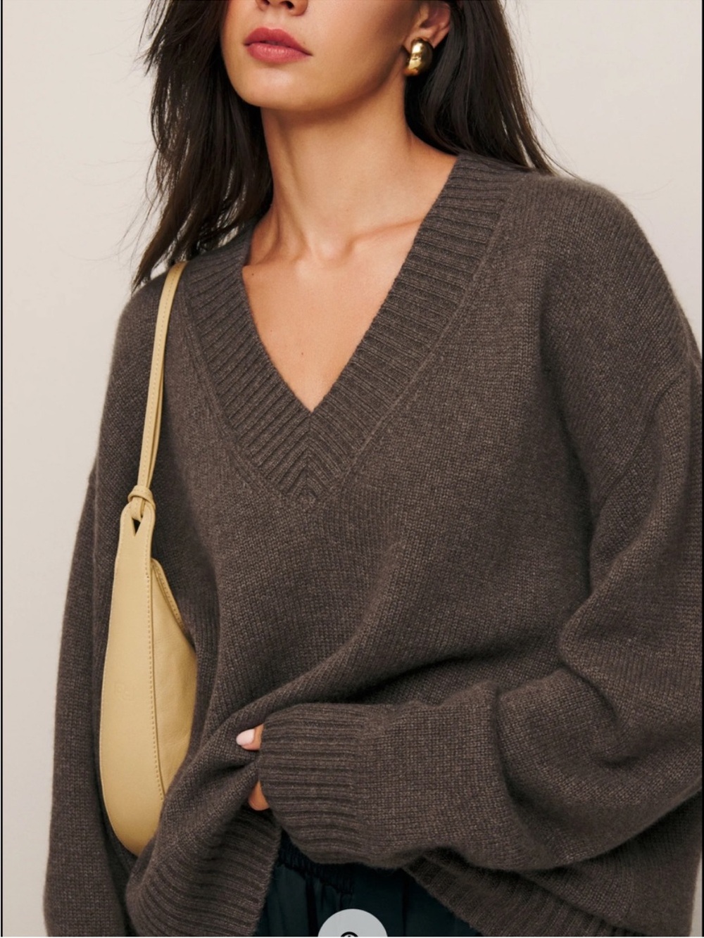 Reformation Jadey 100% Cashmere V-Neck Oversized Sweater in Brown Size M